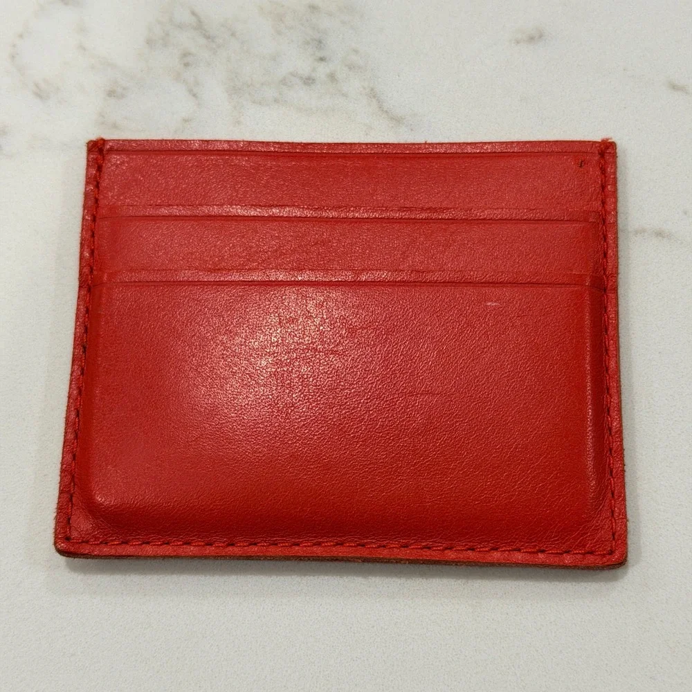 Madewell Orange Red Leather Card Case Wallet Slim Minimalist Unisex Cardholder